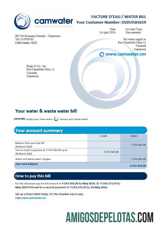 imprimível Camarões Camwater Business Utility Bill Modelo Word e PDF (2) .doc